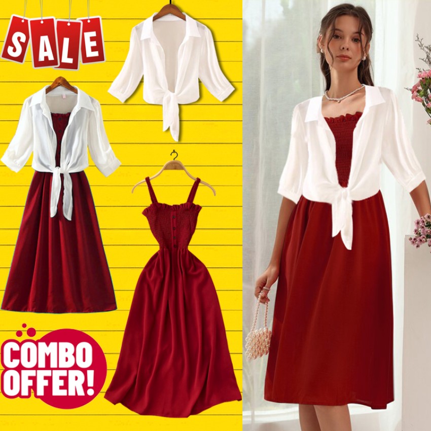 Maroon and white combination dress best sale