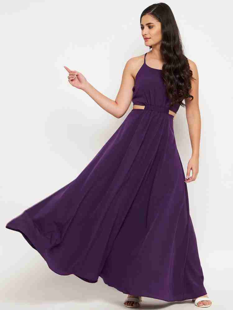 Buy IUGA Women Wine solid Side Slit Polyster Dress Online at Best