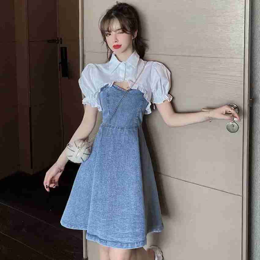 Korean denim dress outfit discount