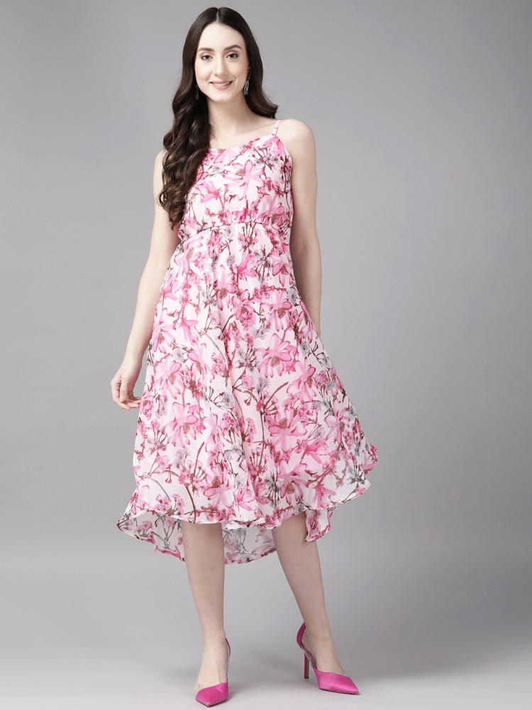 Aarika Women A-line Pink, White Dress - Buy Aarika Women A-line Pink, White Dress  Online at Best Prices in India
