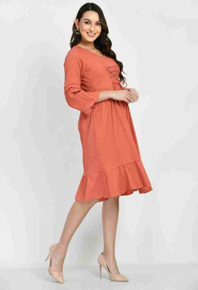 Elanmate Women A-line Orange Dress - Buy Elanmate Women A-line