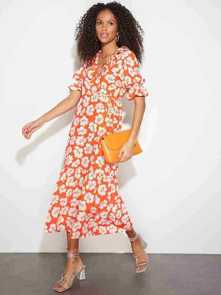 DOROTHY PERKINS Women Wrap Orange White Dress Buy DOROTHY PERKINS Women Wrap Orange White Dress Online at Best Prices in India Flipkart
