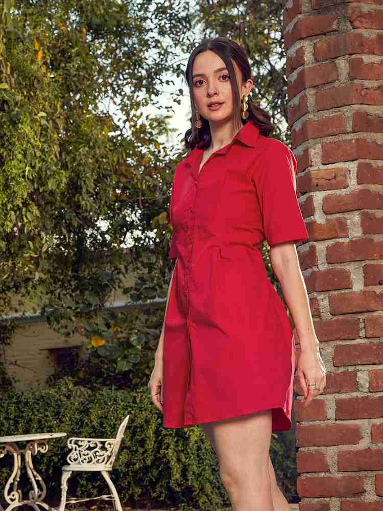 Button down red dress new arrivals