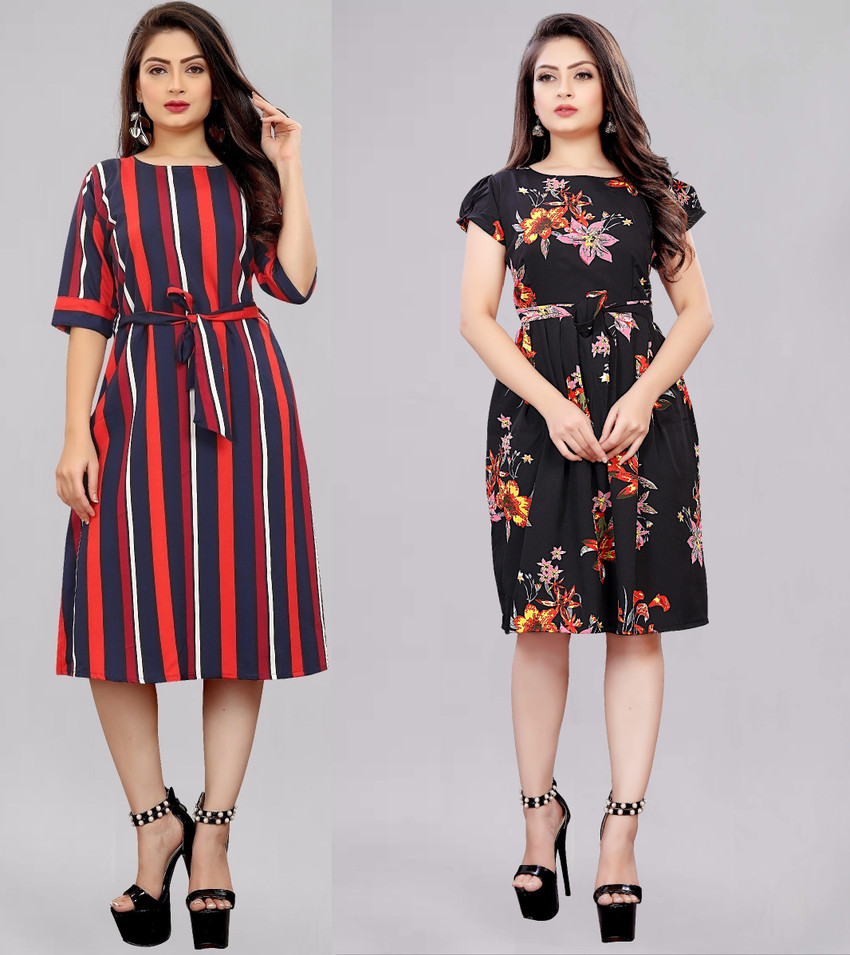 Hiral Creation Women Fit and Flare Multicolor Dress Buy Hiral