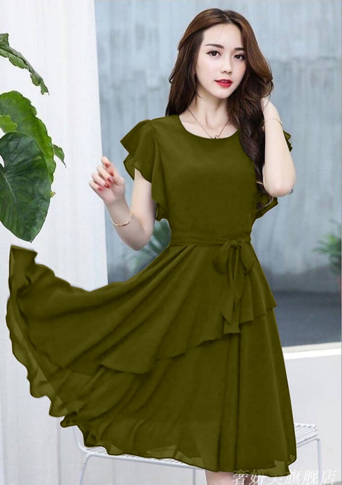SHOPIFLY Women A-line Green Dress - Buy SHOPIFLY Women A-line Green Dress  Online at Best Prices in India