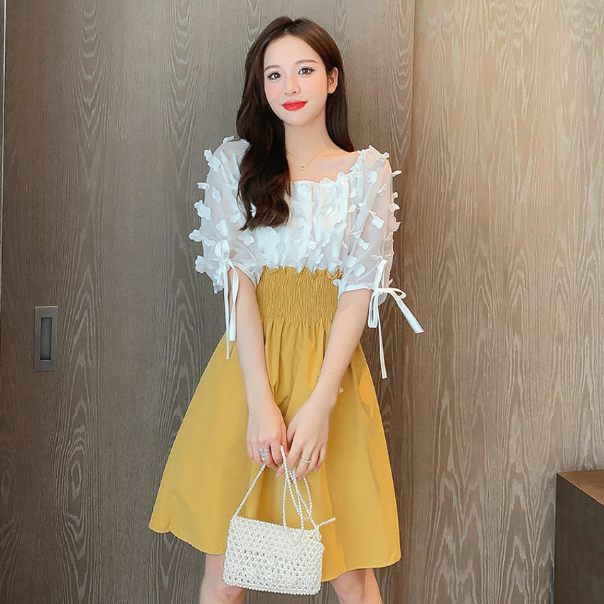 Korean yellow dress hot sale