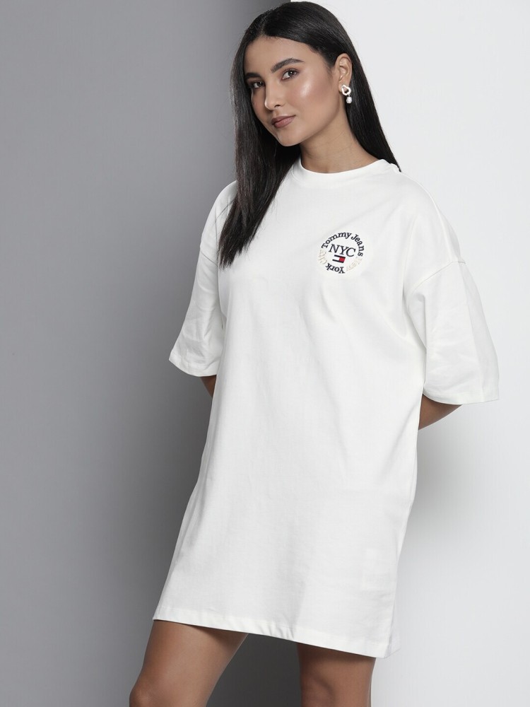 Tommy Hilfiger Women's Mini Logo T-Shirt Dress White Size Large – Steals