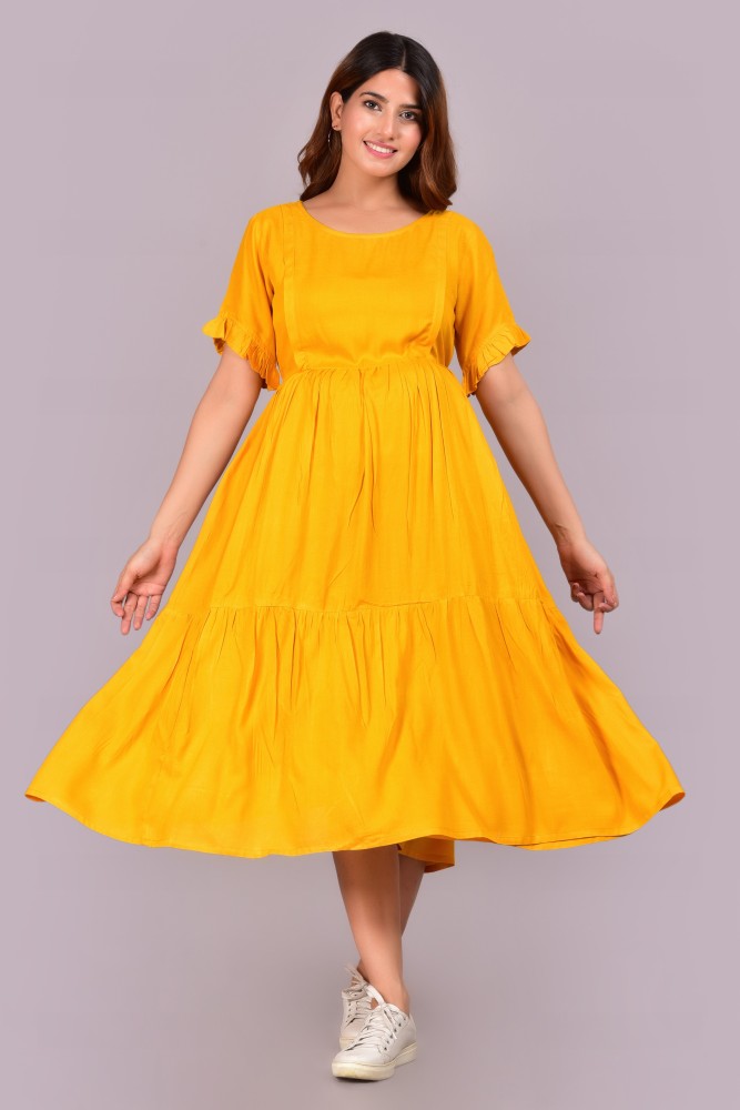 ZOPDI Women Fit and Flare Yellow Dress  Buy ZOPDI Women Fit and Flare  Yellow Dress Online at Best Prices in India  Flipkartcom