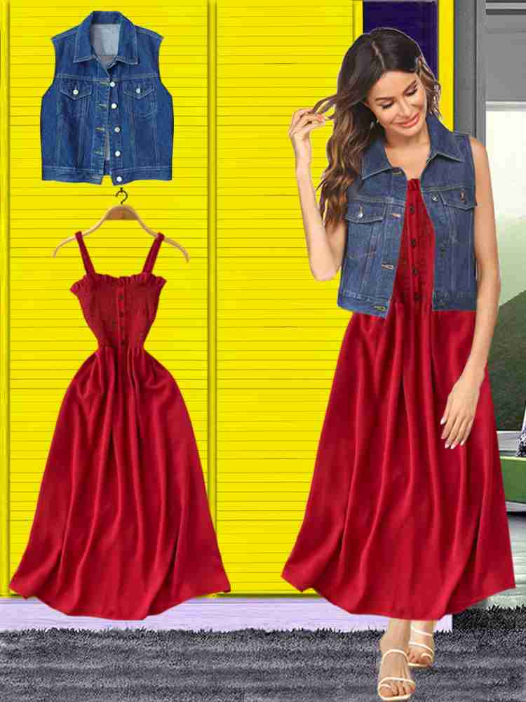 lahaba Women A-line Dark Blue, Red Dress - Buy lahaba Women A-line Dark  Blue, Red Dress Online at Best Prices in India