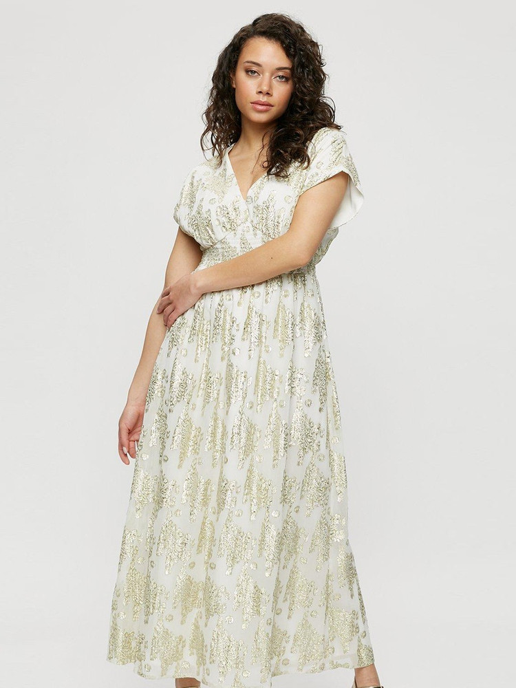 DOROTHY PERKINS Women Maxi White Gold Dress Buy DOROTHY PERKINS