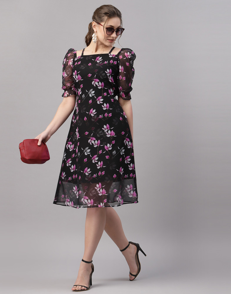 Selvia Women A line Black Dress