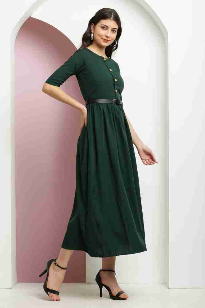 M H GARMENTS Women A-line Dark Green Dress - Buy M H GARMENTS Women A-line Dark  Green Dress Online at Best Prices in India