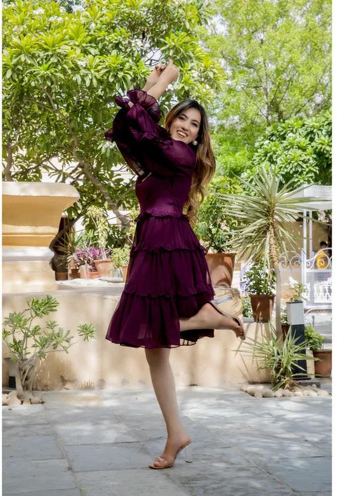 PINK LIGHT Women A line Purple Dress Buy PINK LIGHT Women A line