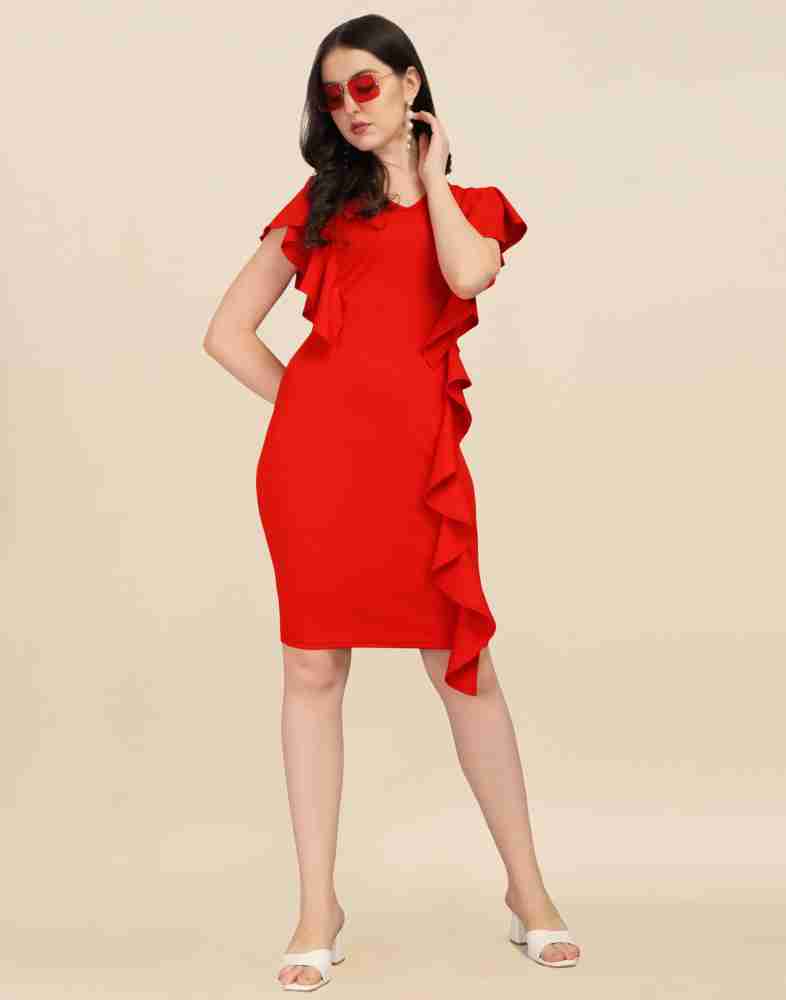 Calvin klein hotsell red ruffle dress