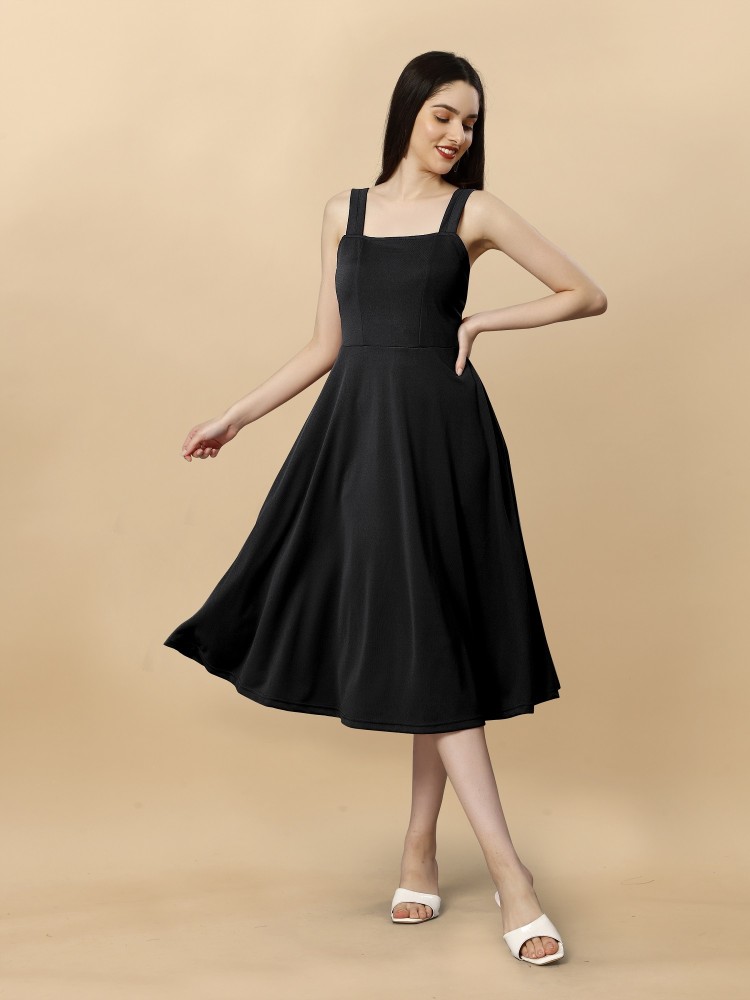 Online Shopping Mall Women Fit Flare Black Dress Reviews: Latest Review of  Online Shopping Mall Women Fit Flare Black Dress, Price in India