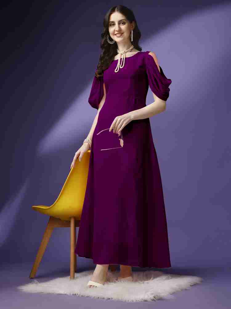 Femvy Women Fit and Flare Purple Dress - Buy Femvy Women Fit and Flare  Purple Dress Online at Best Prices in India