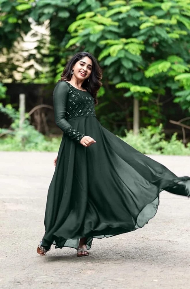 SHAHDRESS Women Gown Dark Green Dress - Buy SHAHDRESS Women Gown Dark Green  Dress Online at Best Prices in India | Flipkart.com