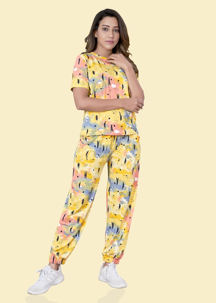 Floral Printed Night Suit (YELLOW) – Yash Gallery