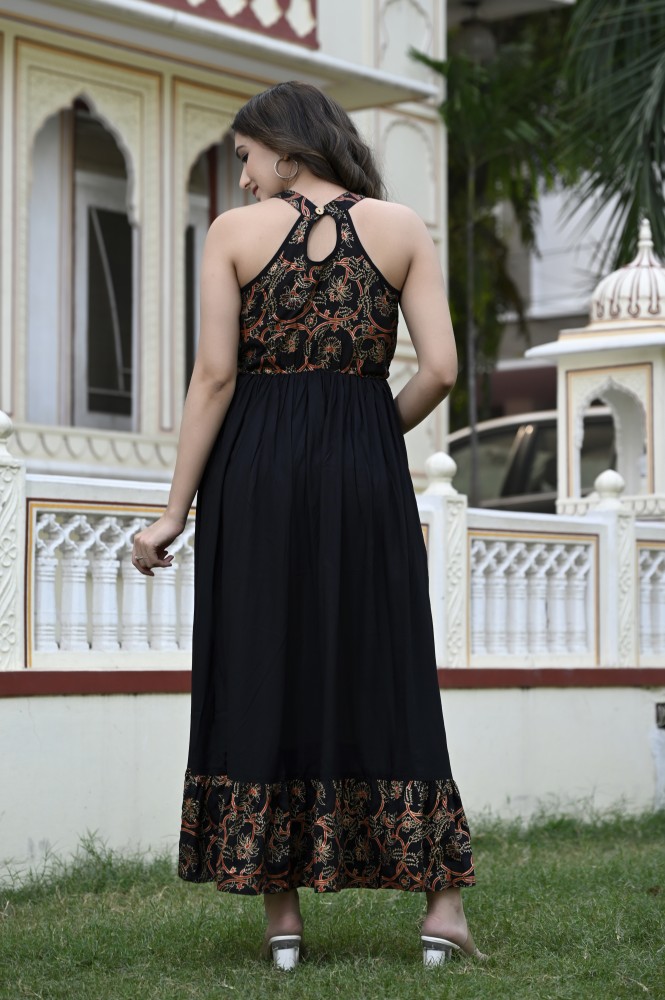 Daevish Women Maxi Black, Orange, Green Dress - Buy Daevish Women Maxi  Black, Orange, Green Dress Online at Best Prices in India