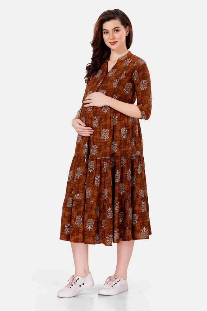 mamma's maternity Women Maxi Brown Dress - Buy mamma's maternity