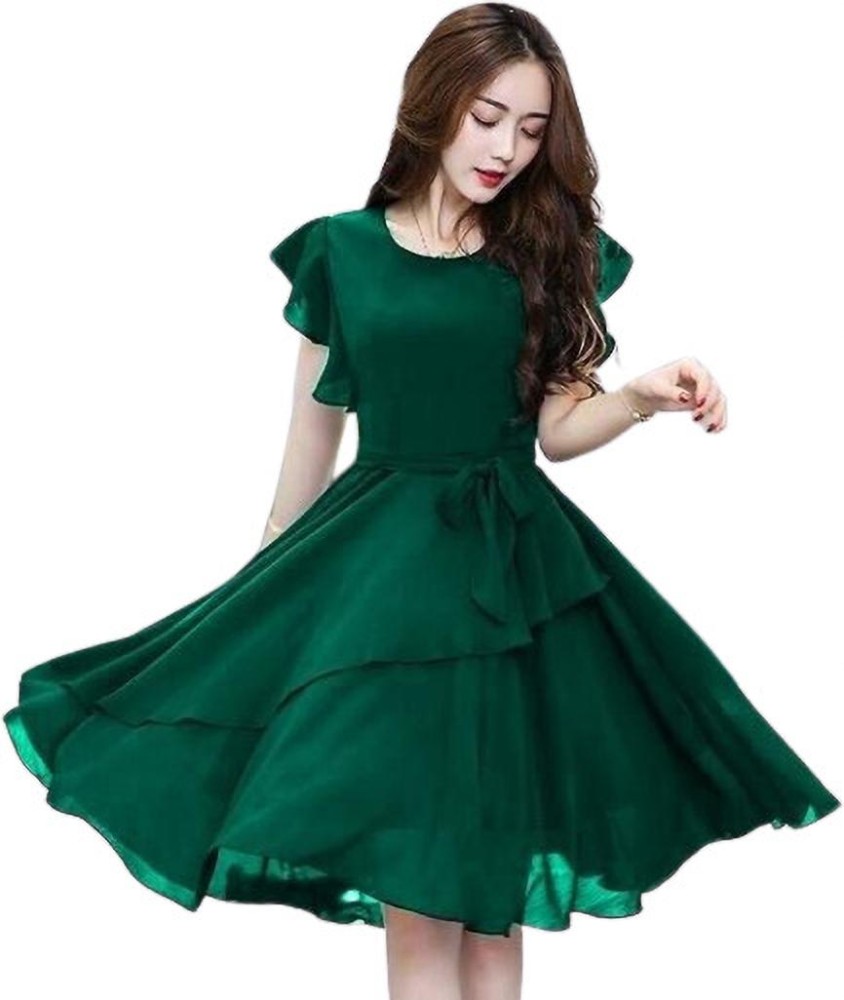 Lookavira Women A-line Green Dress - Buy Lookavira Women A-line