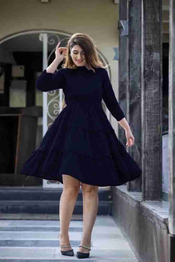 Dark blue knee length dress hotsell