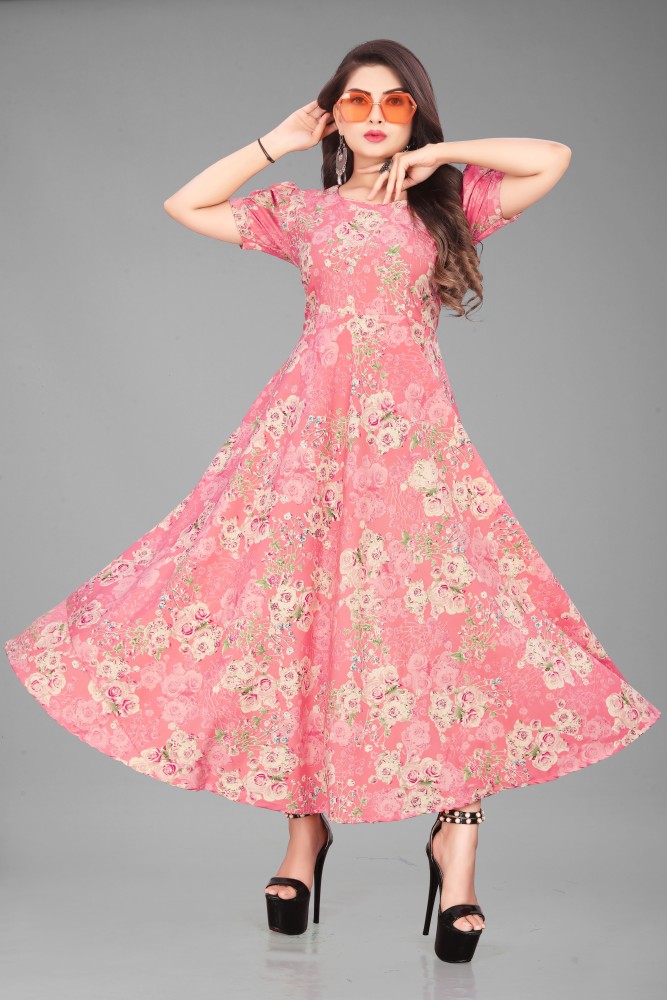 JAHU MART Women Gown Pink Dress - Buy JAHU MART Women Gown Pink Dress  Online at Best Prices in India