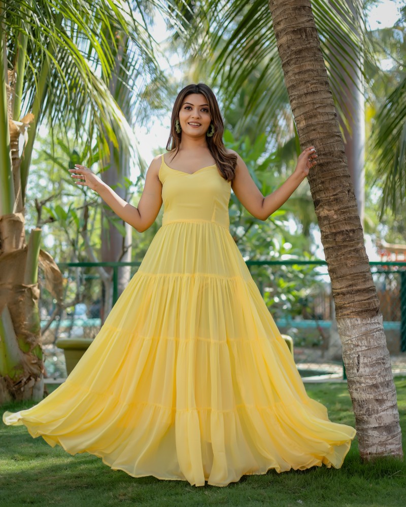 Kirva Creation Women Maxi Yellow Dress - Buy Kirva Creation Women