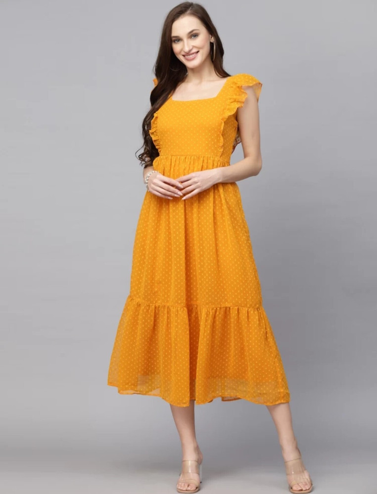 RC FASHION Women Fit and Flare Yellow Dress Buy RC FASHION Women