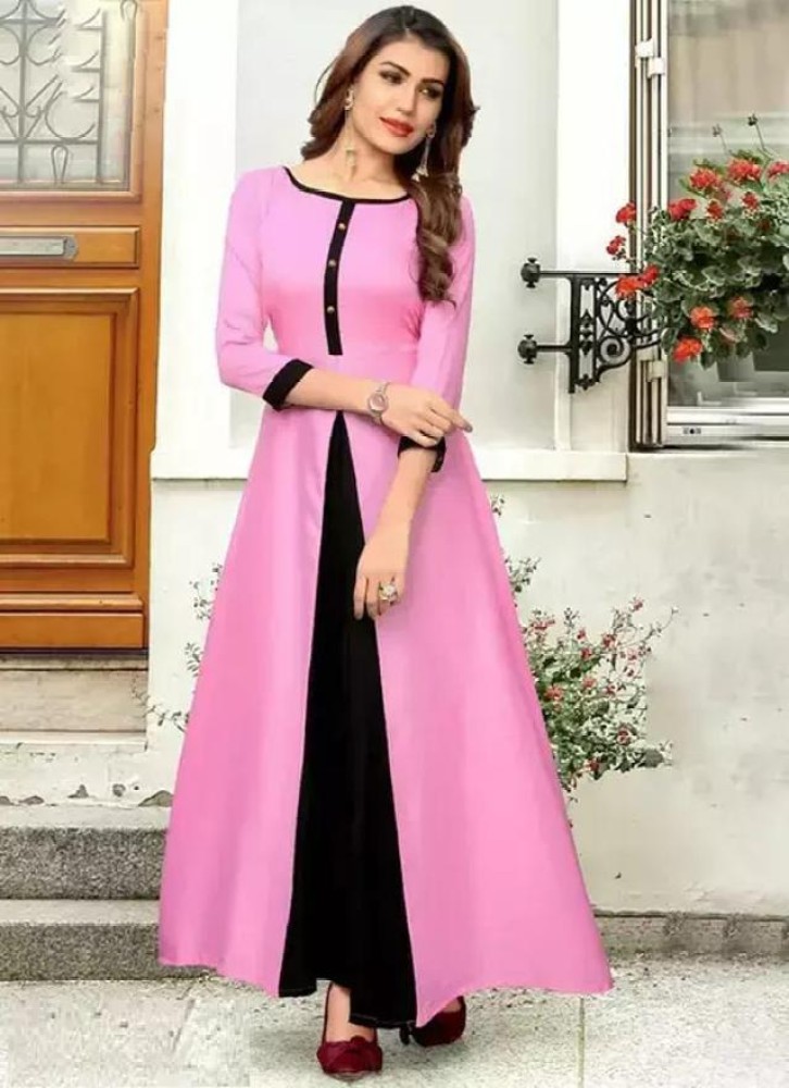 Roopkalan Women Gown Pink, Black Dress - Buy Roopkalan Women Gown Pink, Black  Dress Online at Best Prices in India | Flipkart.com