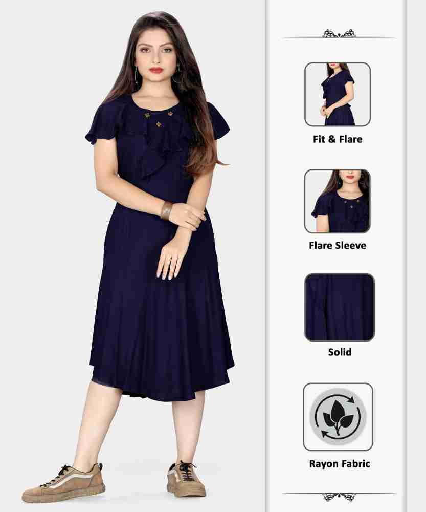 Buy Prime Mart Women Fit and Flare Blue Dress Online at Best Prices in  India