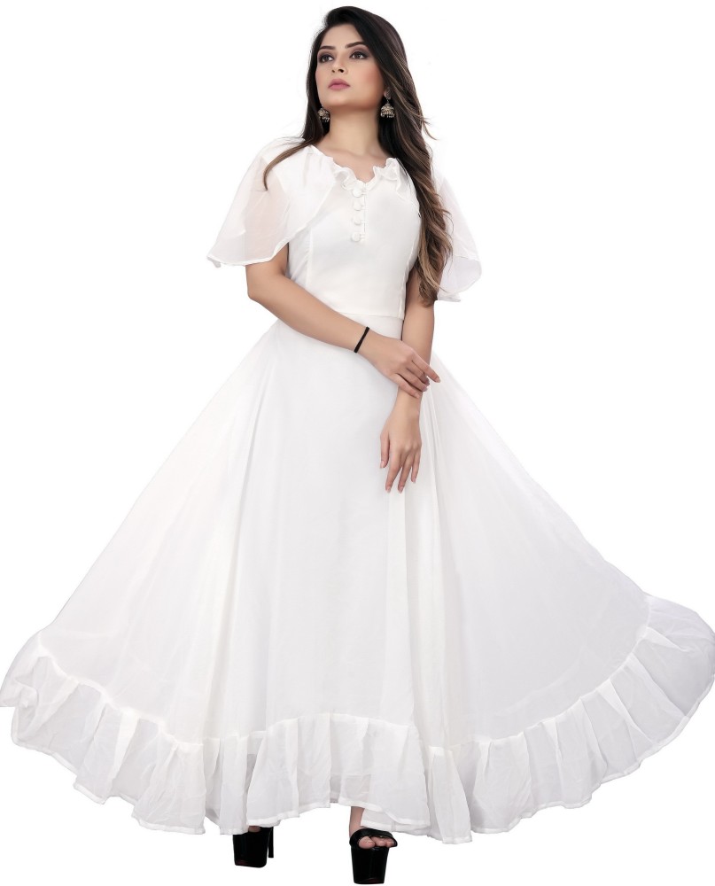 LF Fashion Women Gown White Dress  Buy LF Fashion Women Gown White Dress  Online at Best Prices in India  Flipkartcom