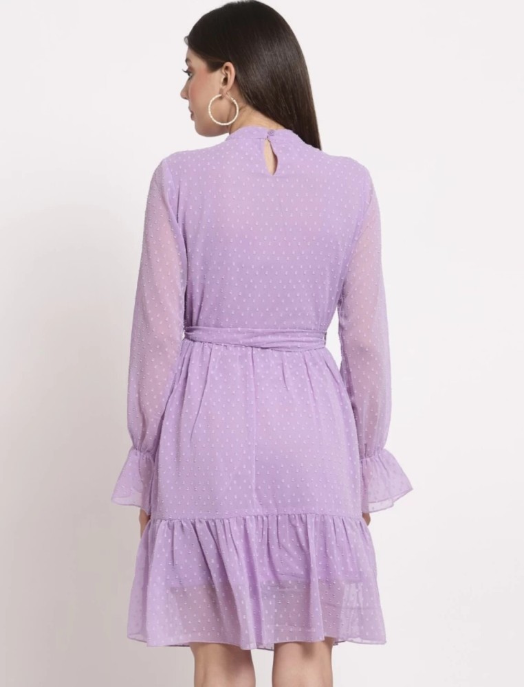 Buy LACE-UP-PURPLE CRIMPED BLUE SKATER DRESS for Women Online in India