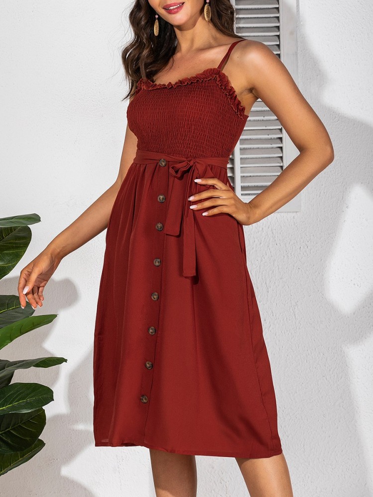 Urbanic Women Fit and Flare Red Dress - Buy Urbanic Women Fit and Flare Red  Dress Online at Best Prices in India