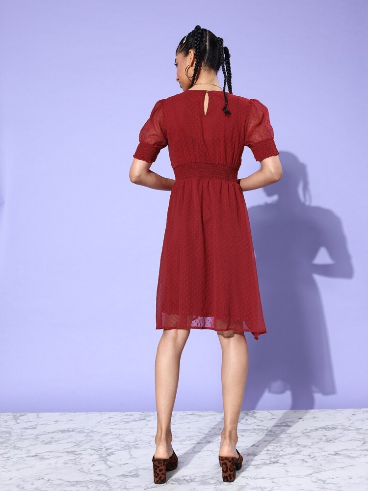 Dressberry Women Fit and Flare Maroon Dress - Price History