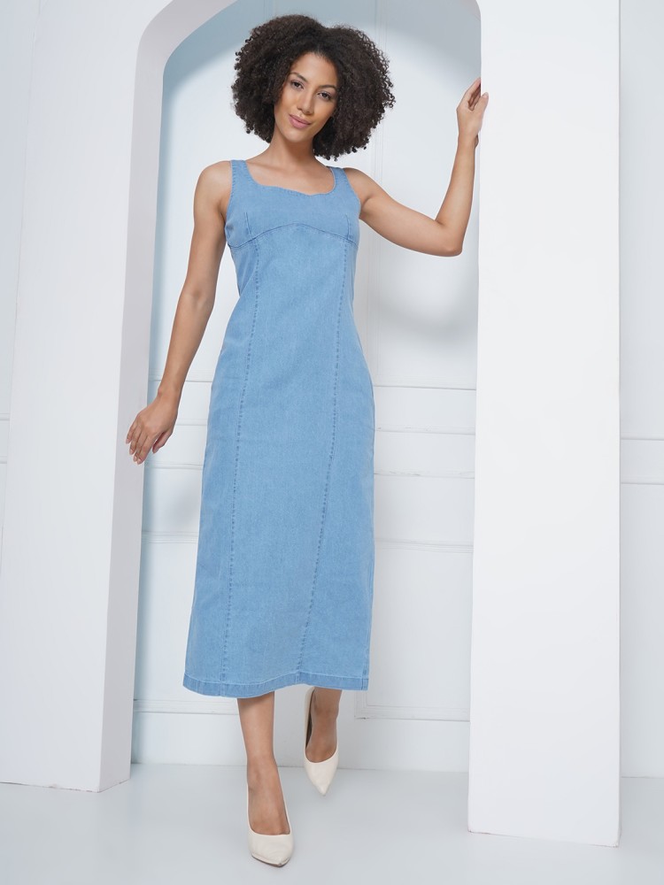 Puella Women A line Light Blue Dress Buy Puella Women A line Light Blue Dress Online at Best Prices in India Flipkart