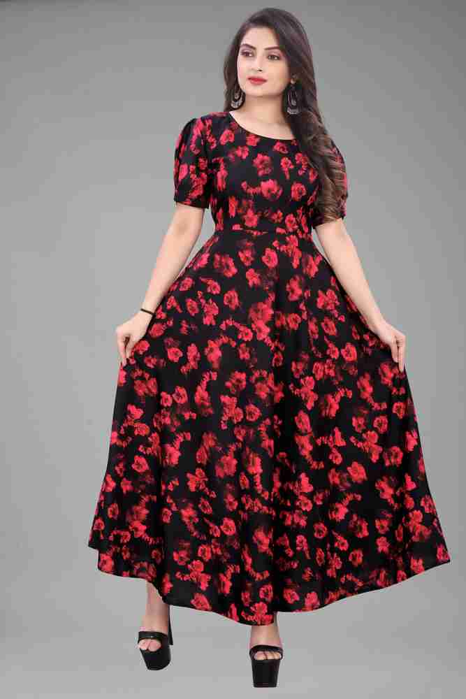 Red and black long frock on sale