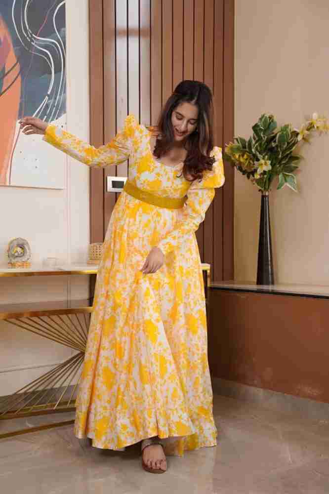 PRISTINO Women Gown Yellow White Dress Buy PRISTINO Women Gown Yellow White Dress Online at Best Prices in India Flipkart