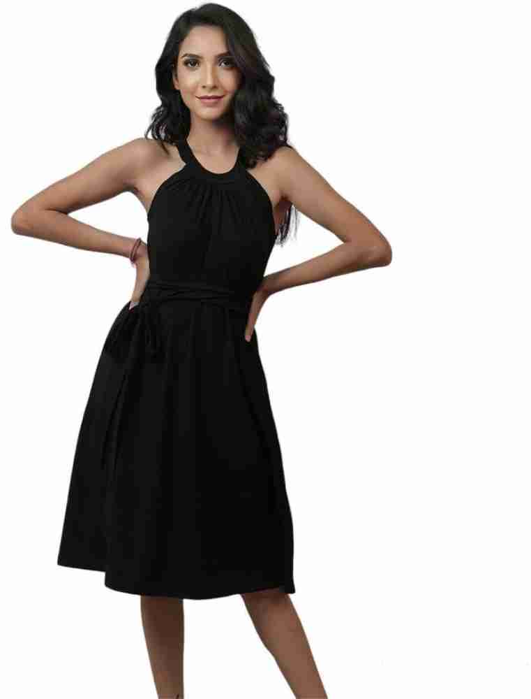 TUMMY Women Pleated Black Dress - Buy TUMMY Women Pleated Black