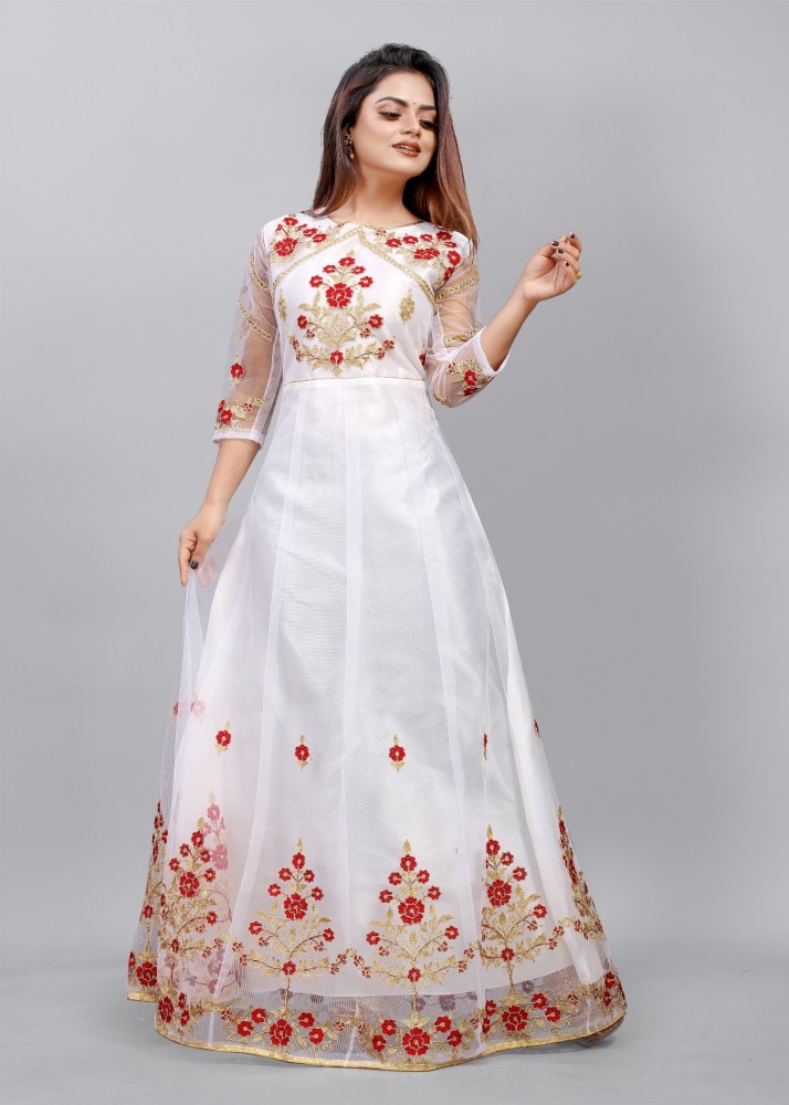 White colour clearance long frock