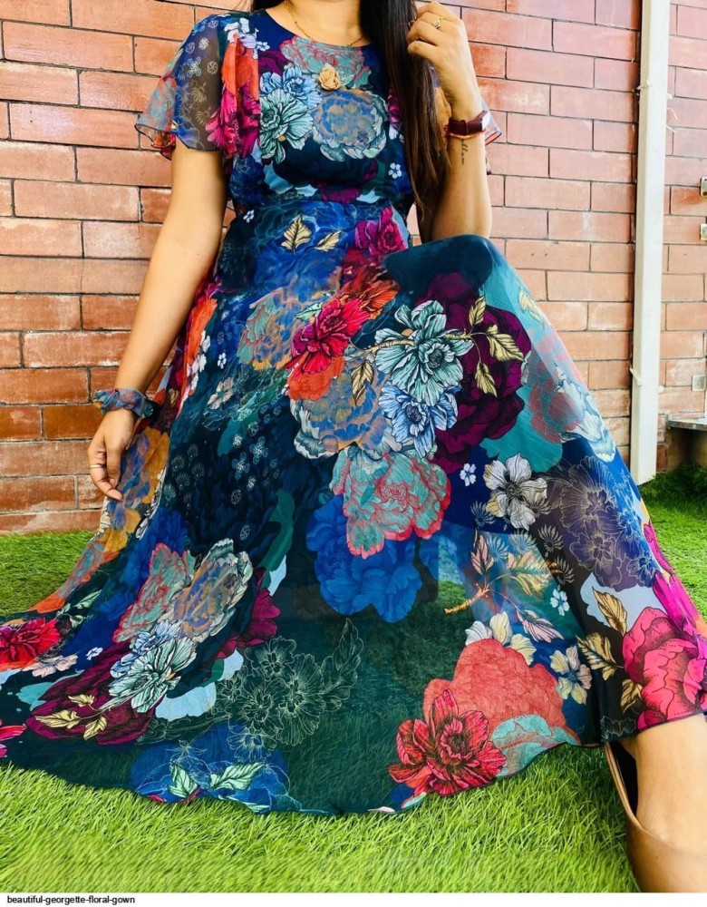Elegant Multicolor Floral Flare Dress