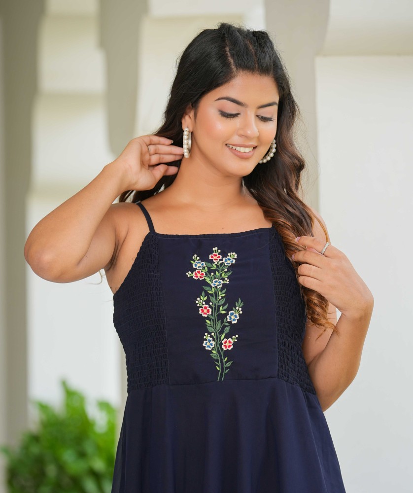 Yash Gallery Women A-line Dark Blue, Grey, Pink Dress - Buy Yash Gallery  Women A-line Dark Blue, Grey, Pink Dress Online at Best Prices in India