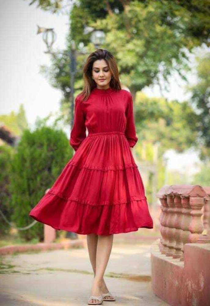 Frock design in outlet red colour