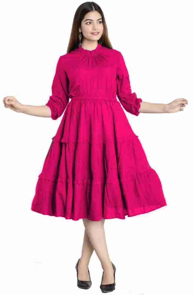 ROOP RANG APPARELS Women Fit and Flare Pink Dress - Buy ROOP RANG APPARELS  Women Fit and Flare Pink Dress Online at Best Prices in India