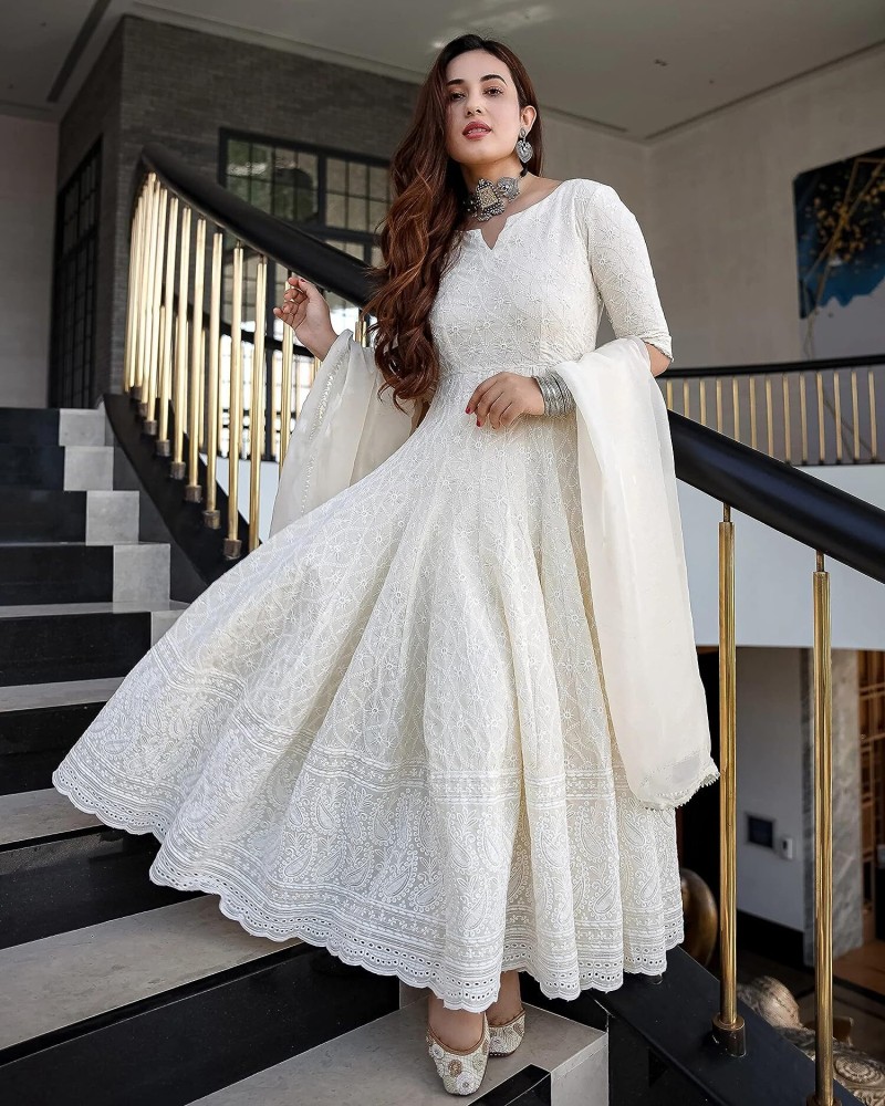 Pant n lites Women Gown White Dress - Buy Pant n lites Women Gown White  Dress Online at Best Prices in India