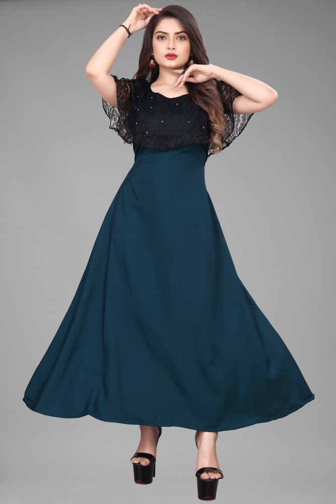 ZOPDI Women Fit and Flare Blue Dress - Buy ZOPDI Women Fit and Flare Blue  Dress Online at Best Prices in India