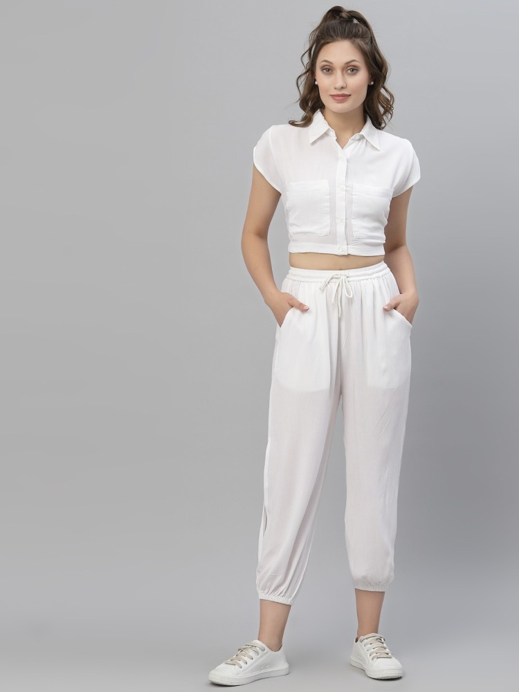 Buy KASSUALLY Black White Frill Top Straight Pant Cord (Set of 2) online