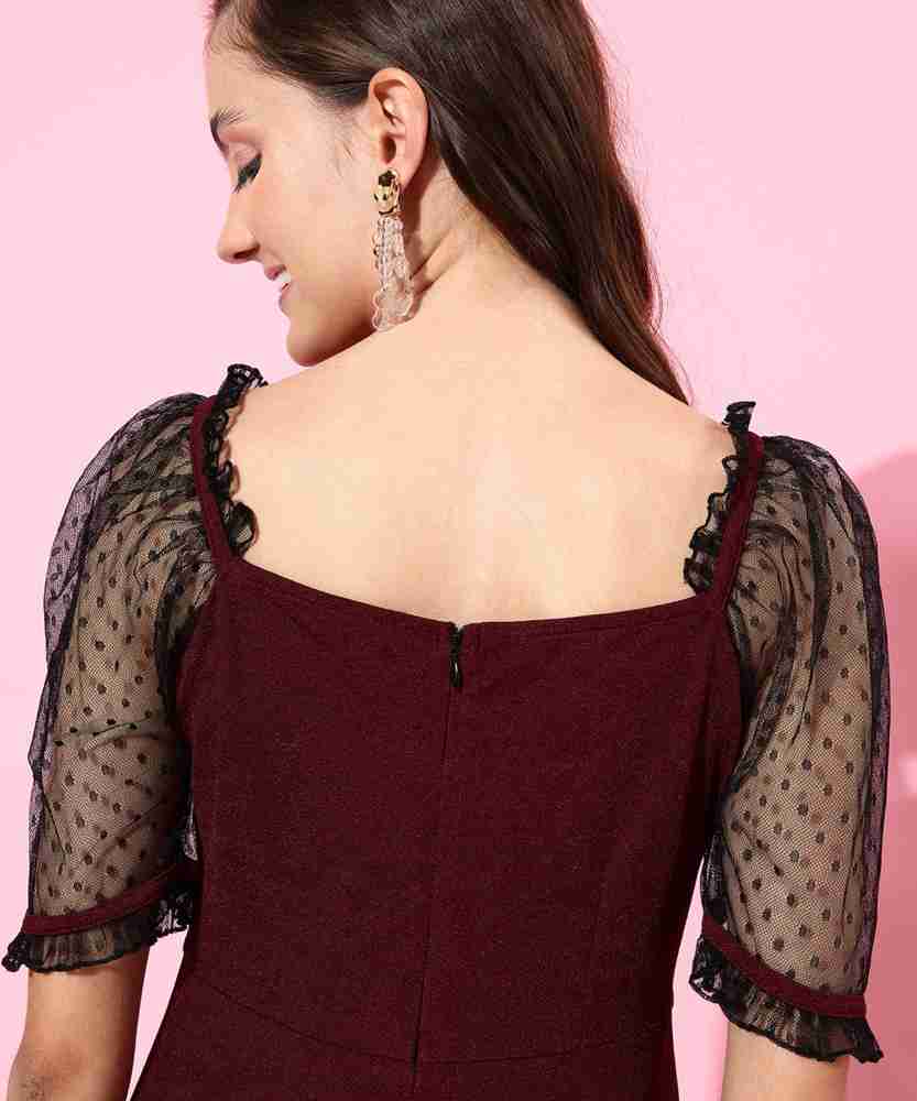 Miss Chase Maroon Lace Sheath Dress