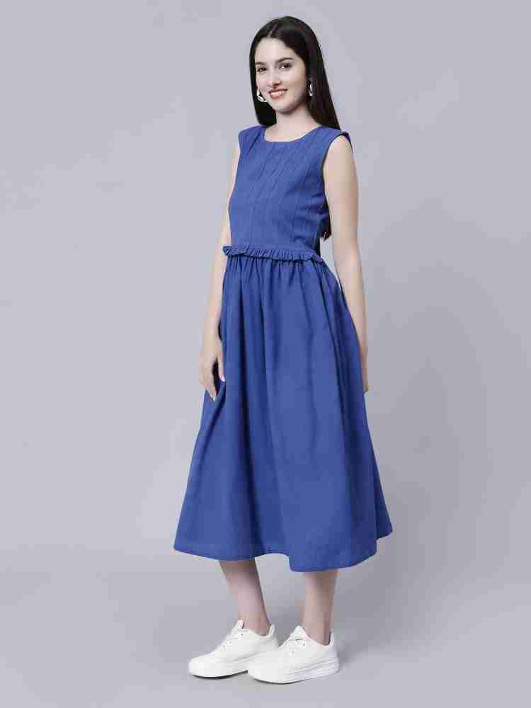 Glamoda Women A-line Dark Blue Dress - Buy Glamoda Women A-line Dark Blue  Dress Online at Best Prices in India