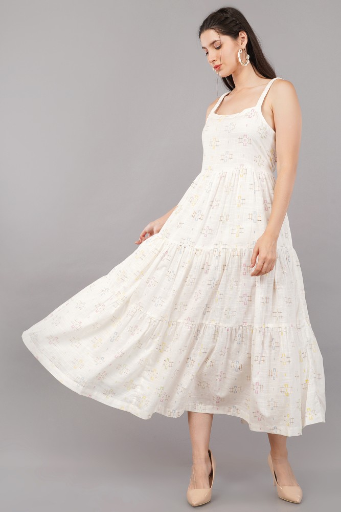 Buy WHITE TIERED MIDI TULLE DRESS for Women Online in India